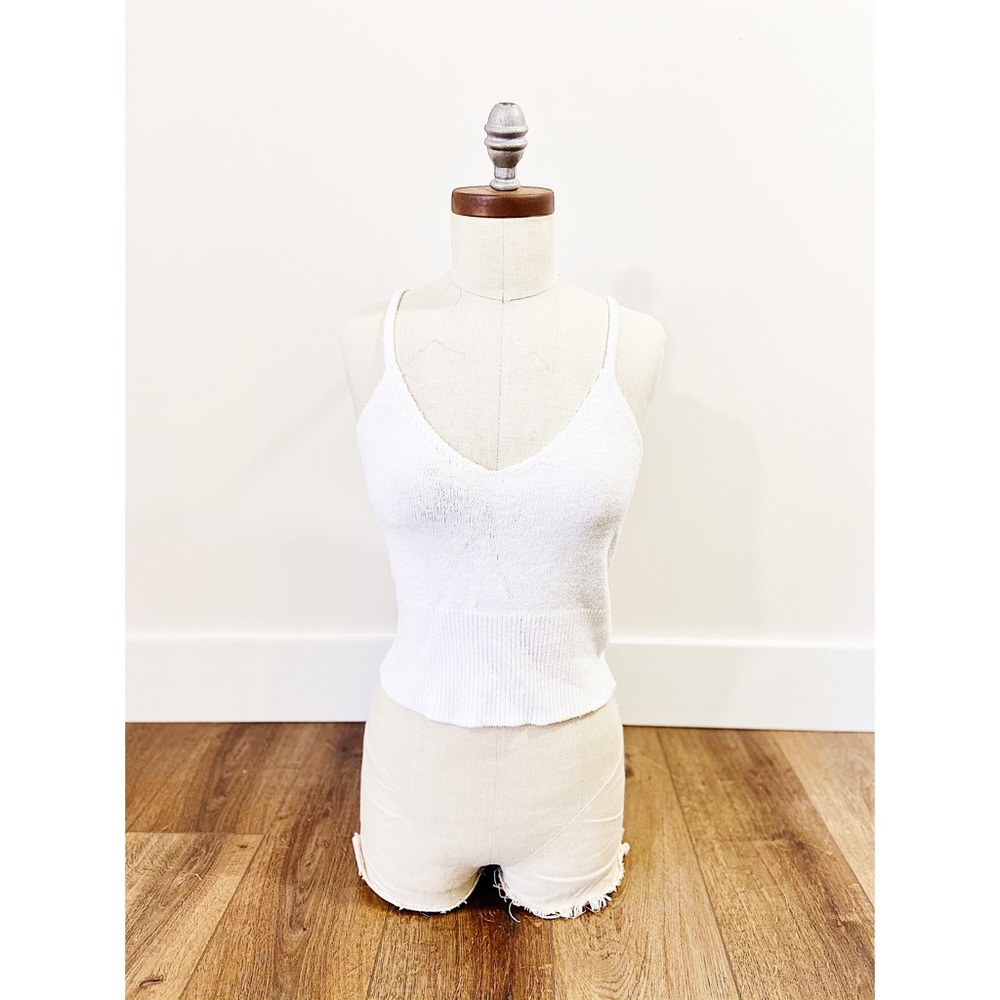 CYBER SALE🕊️urban outfitters Abigail White Fuzzy Knit Crop Top Tank